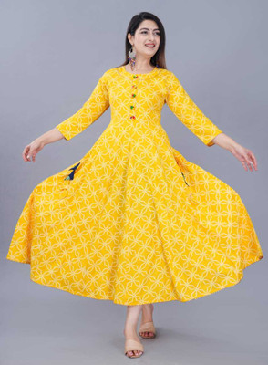 Klothing Women Printed Anarkali Kurta(Yellow)
