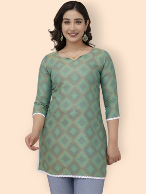Khwaish Women Printed Anarkali Kurta(Green)
