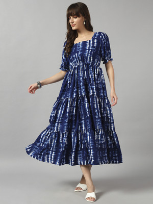 Raiyani Enterprise Women Fit and Flare Blue Midi/Calf Length Dress