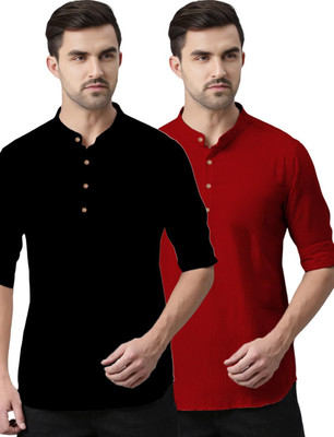 DaReal Men Solid A-line Kurta(Red)