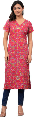 Clothy N Wave Women Printed Straight Kurta(Pink)