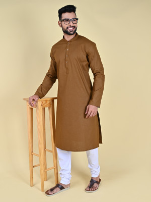 MANNYATA Men Solid A-line Kurta(Brown)
