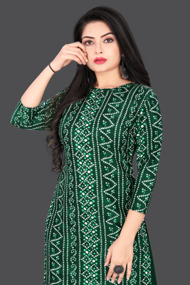RITOSA Women Printed A-line Kurta(Green)