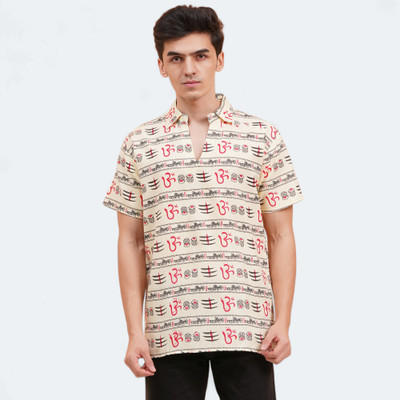 KIPEKEE Men Printed Straight Kurta(Beige, Red)