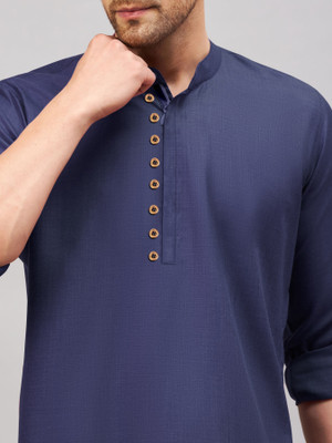 AITAVIKOVERSEAS Men Solid Straight Kurta(Dark Blue)
