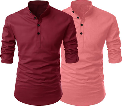Fashion Marts Men Solid Straight Kurta(Pink, Maroon)
