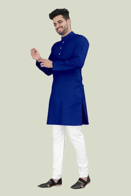 KRISHASALES Men Solid Straight Kurta(Blue)