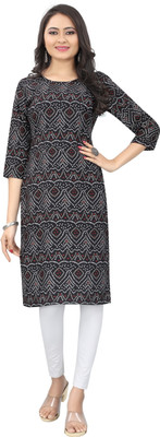 ANITA LYCRA Women Printed Straight Kurta(Black)