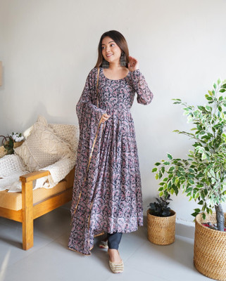 Liorise Enterprise Women Paisley Gown Kurta(Black)