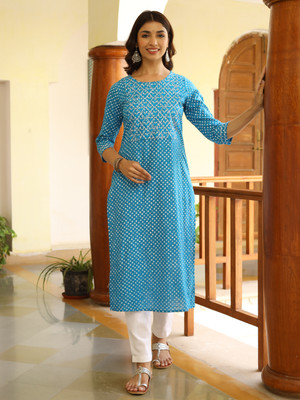 Jaipur Kurti Women Printed Straight Kurta(Blue)