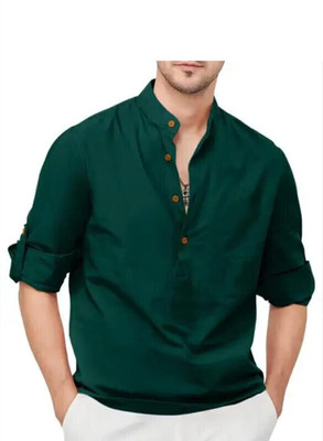 KR24ENTERPRISE Men Solid Straight Kurta(Green)