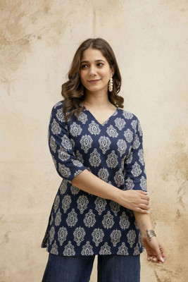 Mahira's Comfort Party Printed Women Dark Blue Top
