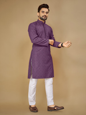ZURIKA FASHION Men Embroidered A-line Kurta(Purple)