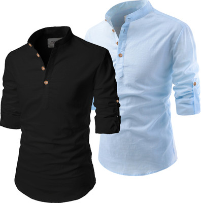 Univibe Men Solid Pathani Kurta(Light Blue, Black)