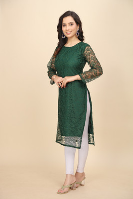 Manthan Creation Women Self Design A-line Kurta(Green)