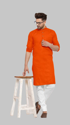VINAARI Men Solid A-line Kurta(Orange)