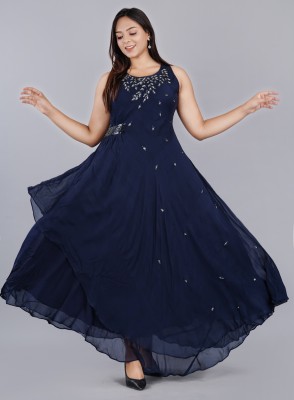 Highlight fashion export Women Embellished Gown Kurta(Dark Blue)