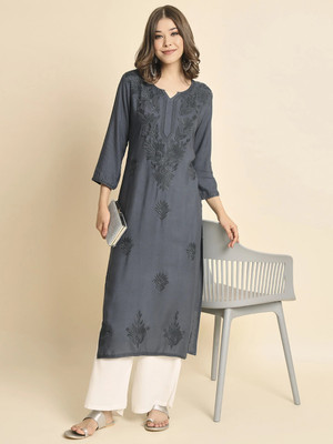 vairagee Women Embroidered Straight Kurta(Grey)