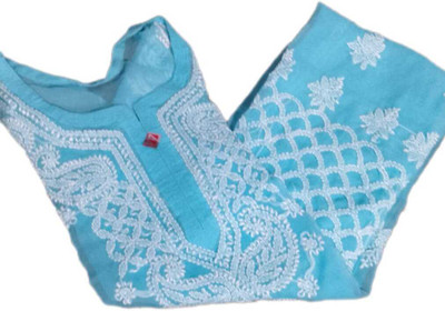 Sheeraz enterprise Women Chikan Embroidery A-line Kurta(Blue)