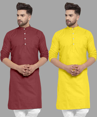 FASHIONFRICKSS Men Solid Straight Kurta(Yellow)