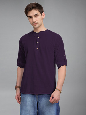 Navkanj Men Solid Straight Kurta(Purple)