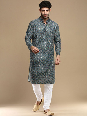 ANOUK Men Bandhani Straight Kurta(Grey)