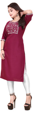 RIDDHI COLLECTION MALL Women Embroidered Straight Kurta(Purple)