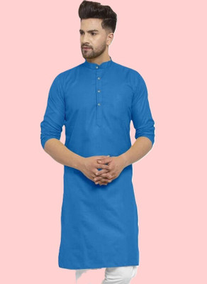 KRISHASALES Men Solid Straight Kurta(Dark Blue)