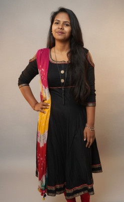 shopbarkha Women Solid Anarkali Kurta(Black)