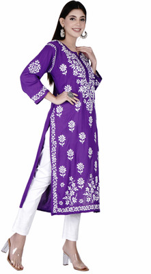 Sanvi Fashion Women Chikan Embroidery, Embroidered, Self Design Ethnic Dress Kurta(Purple)