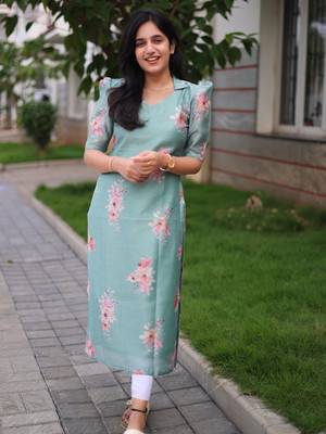 Sun Fashion And Lifestyle Women Printed Straight Kurta(Green)