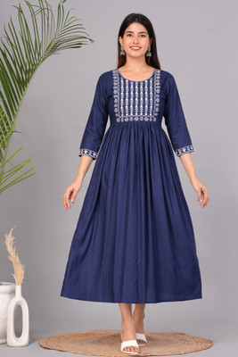 Kirnya Women Embroidered Anarkali Kurta(Blue)
