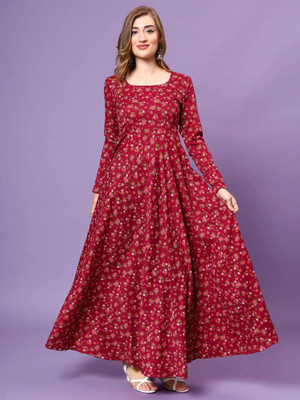 Dhakre fashion Women Floral Print Anarkali Kurta(Maroon)