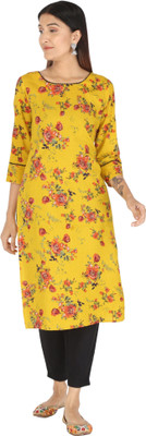 HouseOfCommon Women Printed Straight Kurta(Yellow)