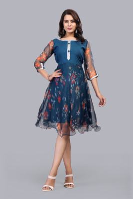 SHYAMALI FASHION Women Printed Anarkali Kurta(Light Blue)