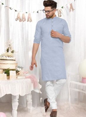 Rashmi Genz Men Solid Straight Kurta(Grey)