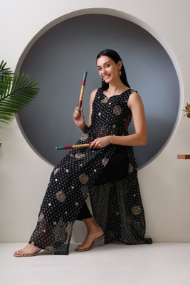 Donne Tenaci Women Printed A-line Kurta(Black)