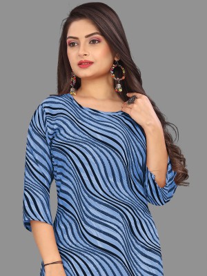 rajni rayon Women Printed Straight Kurta(Black, Blue)