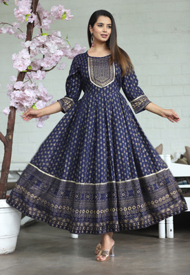 Rangeelo Jaipur Women Floral Print Flared Kurta(Multicolor)