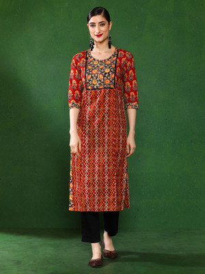 Jaipur Kurti Women Printed Straight Kurta(Maroon)