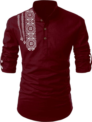 HOPEWEAR Men Printed Straight Kurta(Maroon)