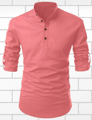 Krisha trend Men Solid Straight Kurta(Pink)