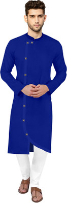 CLIENTALE STORE Men Solid Asymmetric Kurta(Blue)