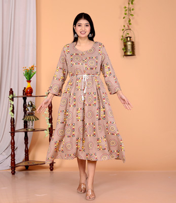 TheKurtiPoint Women Geometric Print Anarkali Kurta(Brown)