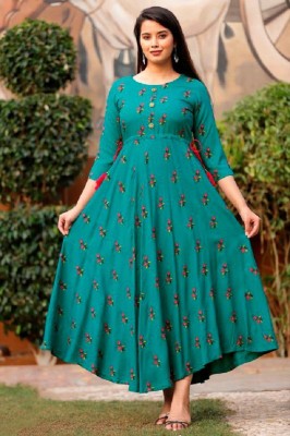 ROOPA Women Printed Anarkali Kurta(Green)