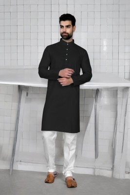 G7 FASHION Men Solid Straight Kurta(Black)