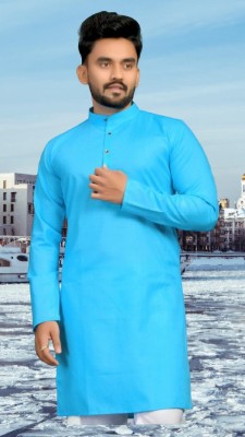 Mamata biswas Men Solid Straight Kurta(Light Blue)