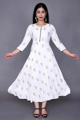 SRP Enterprises Women Printed Anarkali Kurta(White)