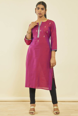 soch Women Embroidered Straight Kurta(Purple)