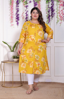 akritik Women Printed Straight Kurta(Yellow)